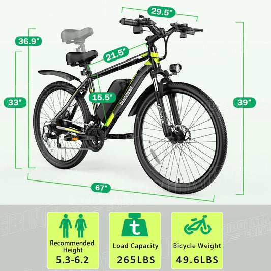 Electric Bicycle 26", 48V 10AH & 12.8AH Lithium Battery, 500W, 21 Speed