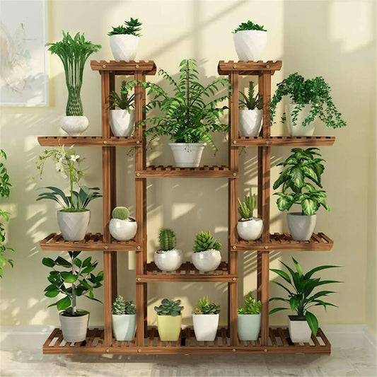 Multi-Tier Flower or Plant Stand, Wooden 46" Tall Display Storage Shelves for Indoors or Outdoors