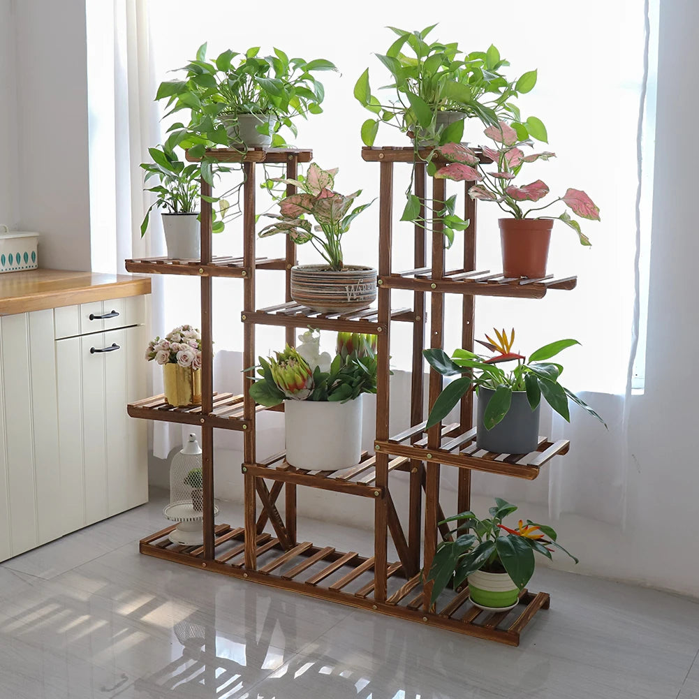 Multi-Tier Flower or Plant Stand, Wooden 46" Tall Display Storage Shelves for Indoors or Outdoors