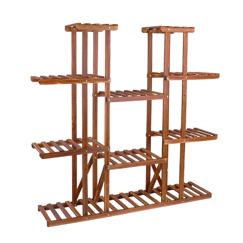 Multi-Tier Natural Pine Wood Display Stand, 46" Tall, Use Indoors or Outdoors for Potted Flowers & Plants