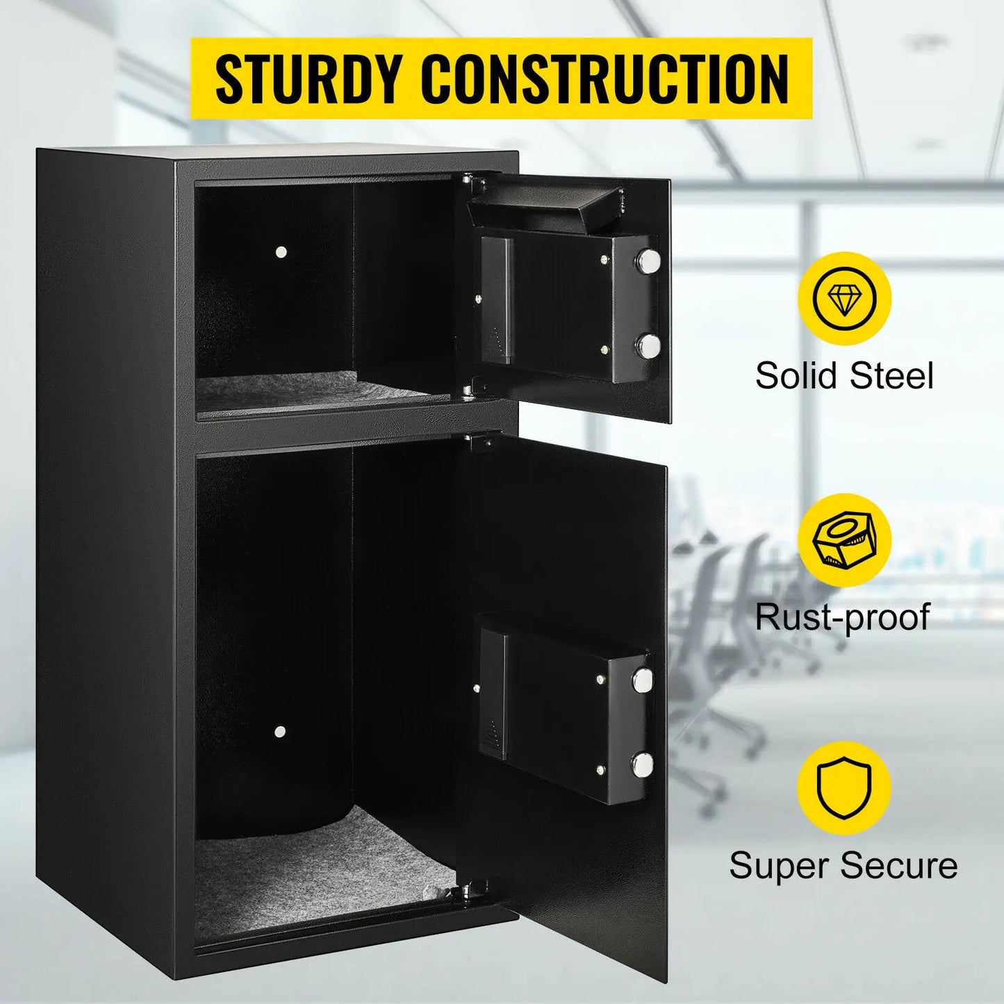 Heavy Duty Steel Double Door Security Box 33" with Two Unlocking Methods, Large Storage Capacity