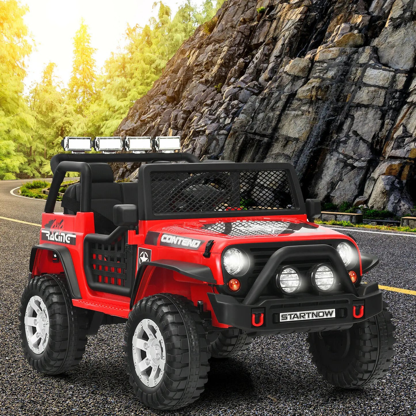 Offroad Jeep Style Electric 12v Kids Ride On with Remote Control, Accelerator Pedal, Media Center, 2 Forward Speeds & Reverse