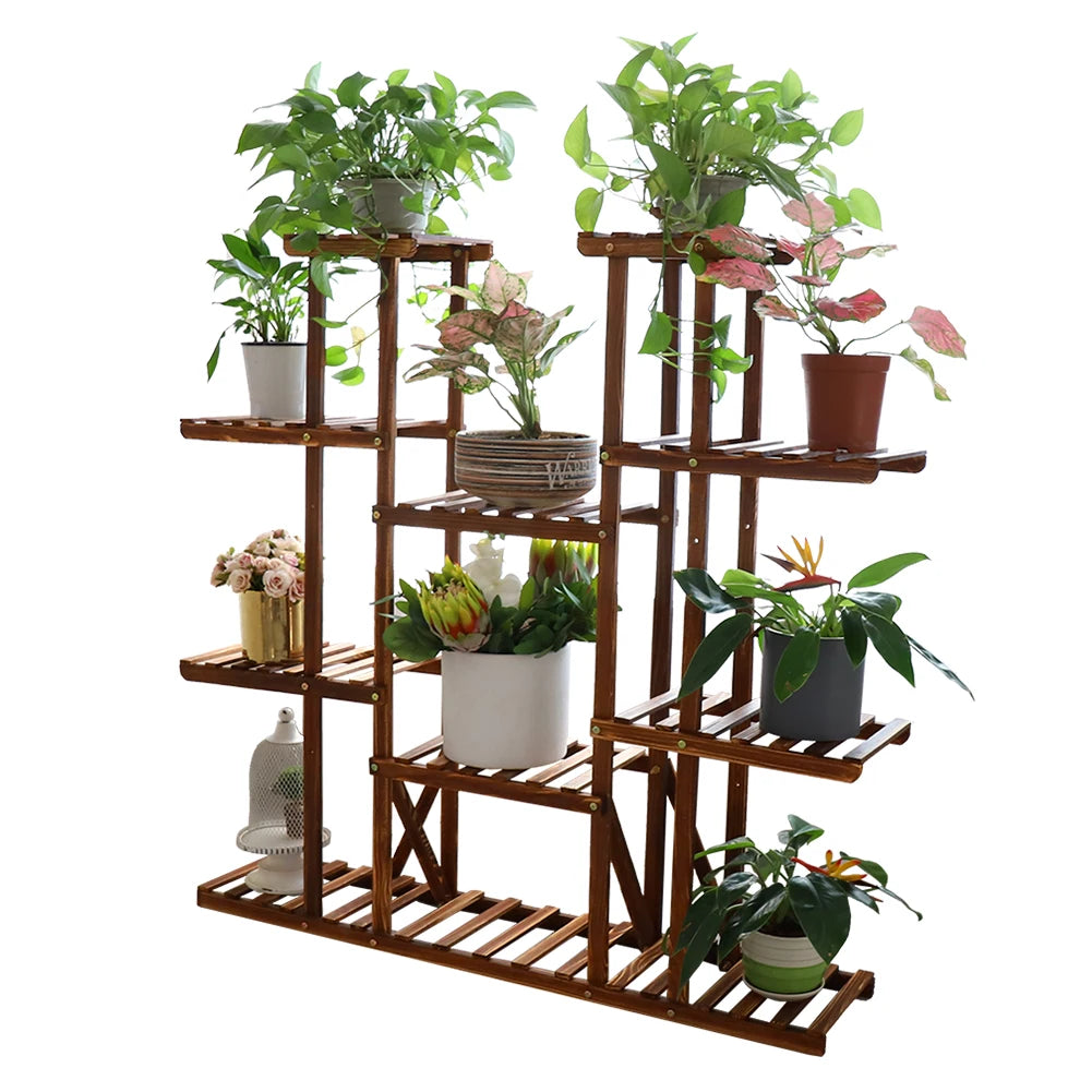 Multi-Tier Flower or Plant Stand, Wooden 46" Tall Display Storage Shelves for Indoors or Outdoors