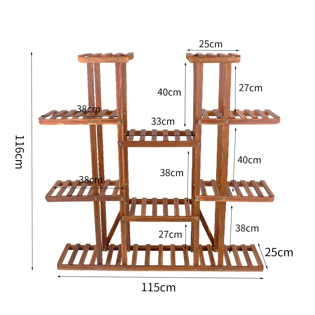 Multi-Tier Natural Pine Wood Display Stand, 46" Tall, Use Indoors or Outdoors for Potted Flowers & Plants