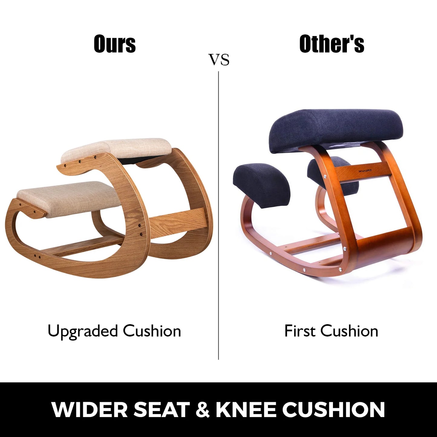 Kneeling Wood Chair/Stool, Rocking Computer Chair with Thick Cushions, Reduces Pressure on Spine & Shins