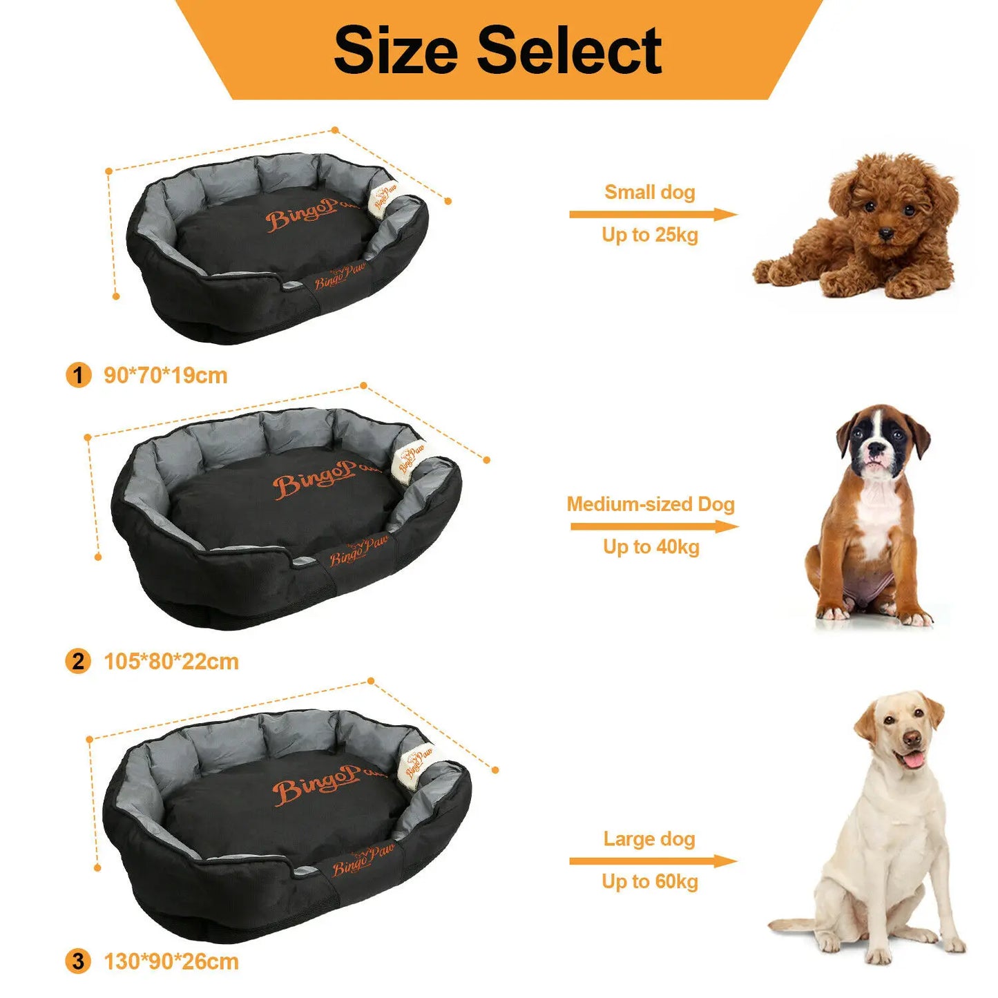 Waterproof Orthopedic Dog Sofa Bed with Basket Pillow, Washable, 3 Sizes for Larger Dogs