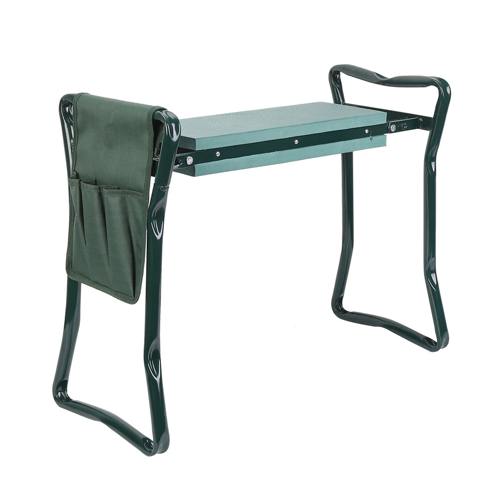 Portable Garden Kneeler / Padded Seat Stool with Tool Pouch, Folds Flat for Carrying & Storage