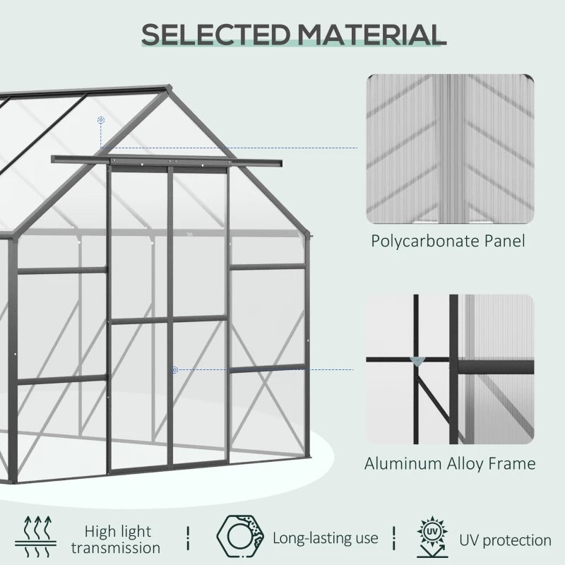 Walk-In 20'x 8' Greenhouse with Aluminum Frame, Polycarbonate Panels & Adjustable Windows for Ventilation, Easy Access Sliding Door