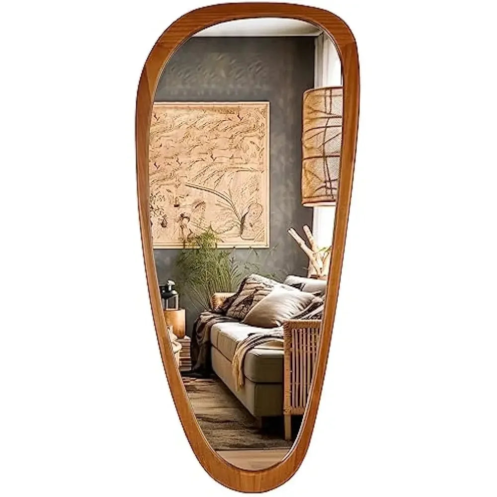 Irregular-Shaped 4' Solid Pine Framed Mirror, Smooth Curved Design, 4x D-Rings for Wall Mounting