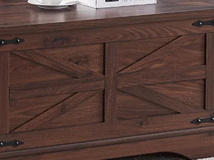 Square Wooden Table with Hidden Storage Compartment Under the Dual Liftable Tabletop Sections, Classic Barn Door Pattern Design