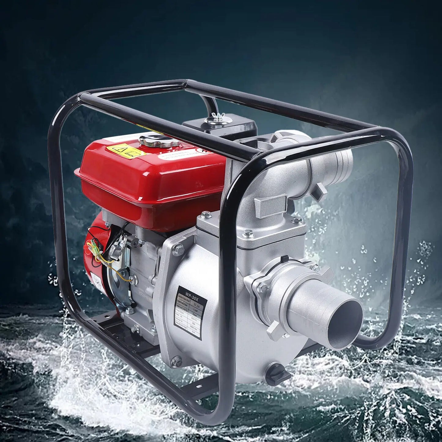 Portable Water Transfer Pump, 7.5HP Gas 4-Stroke Engine, 3" Diameter Intake & Outlet, Black Frame for Easy Carry, Pump Filter