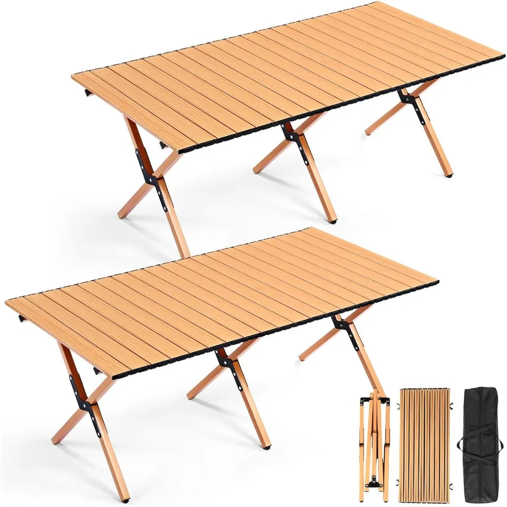 Lightweight Camping Tables, Table Frame & Tabletop are Both Expandable & Retractable, Easily Stored in the Included Storage Bag, 2 Pack