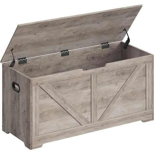 Farmhouse Style Storage Trunk with 2 Safety Hinges & Cut-Out Handles on the Both Sides for Easy Movement