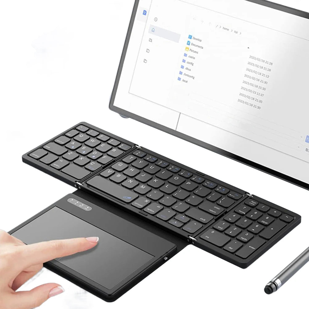 Foldable Bluetooth-Compatible Keyboard with Large Touchpad, Quadruple Folding Portable Travel Keyboard for Android, IOS, Windows