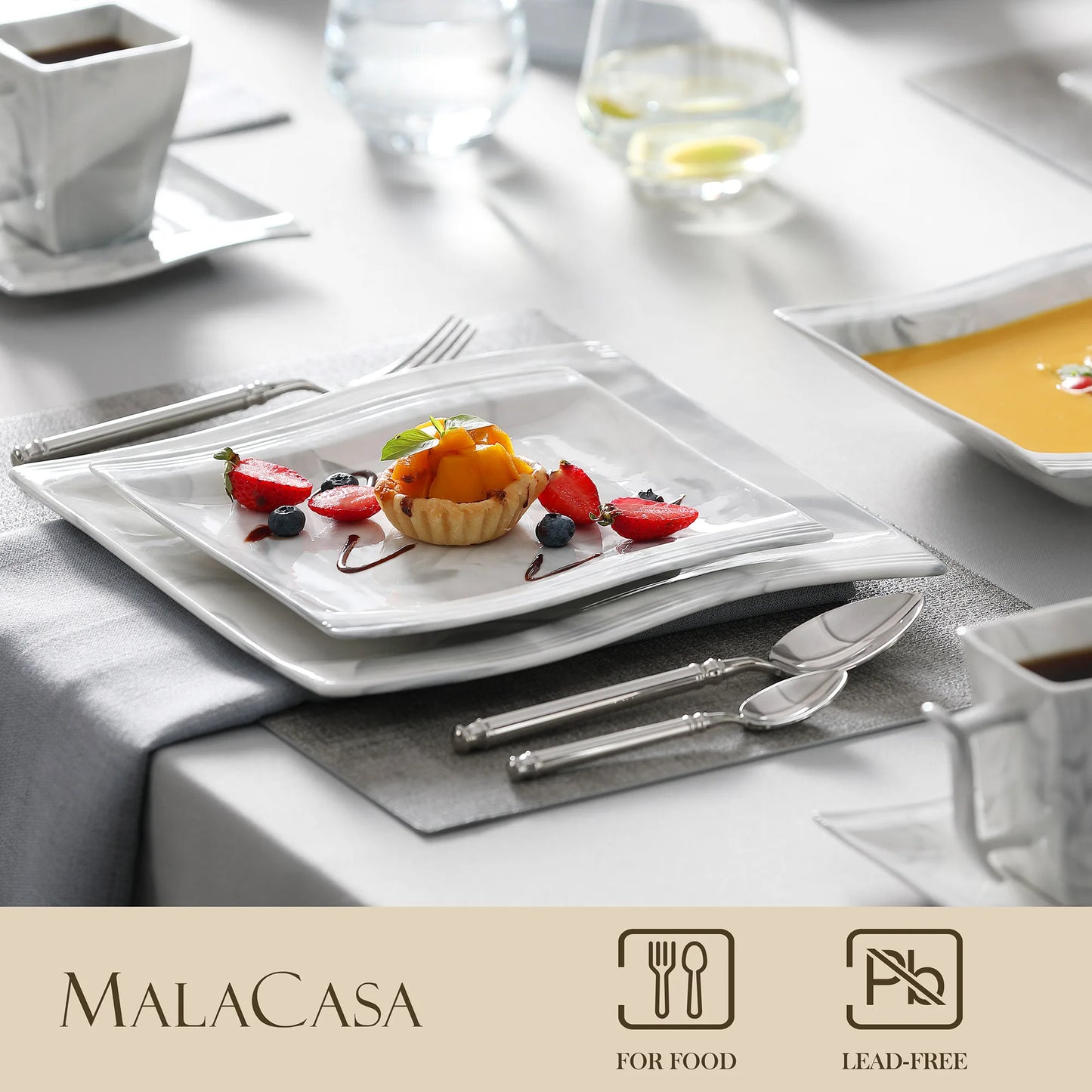 Marble Porcelain Dinnerware Set, Made of Quality Stoneware Porcelain, Microwave & Dishwasher Safe, 30pc or 60pc Sets