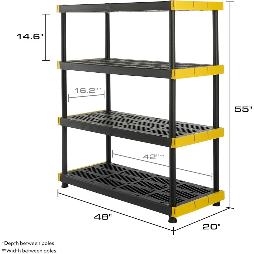 Black & Yellow® Shelving Unit & Heavy Duty Storage Containers, Extremely Durable®, Includes Shelf & 8 Pieces of 27 Gallon Containers