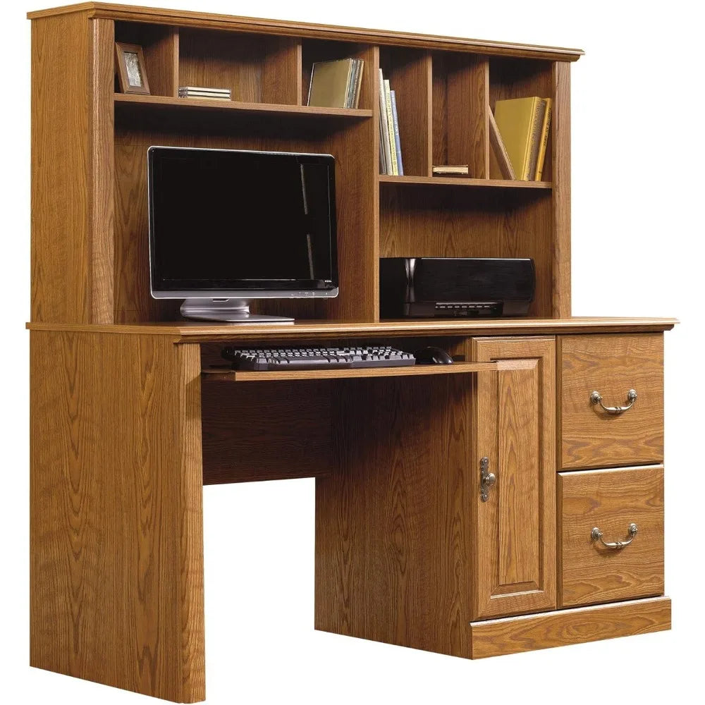 Computer Desk with Hutch, 23.5"D x 58.75"W x 57.25"H, Carolina Oak Finish