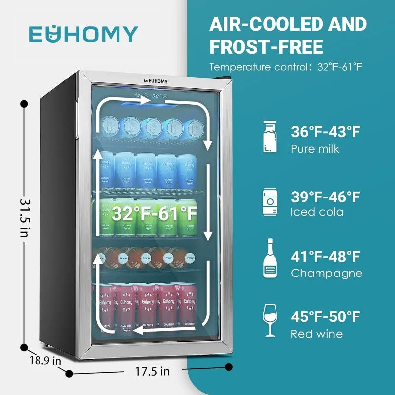 Beverage Refrigerator 126 Can with Glass Door, Adjustable Shelves & Touch Temperature Control