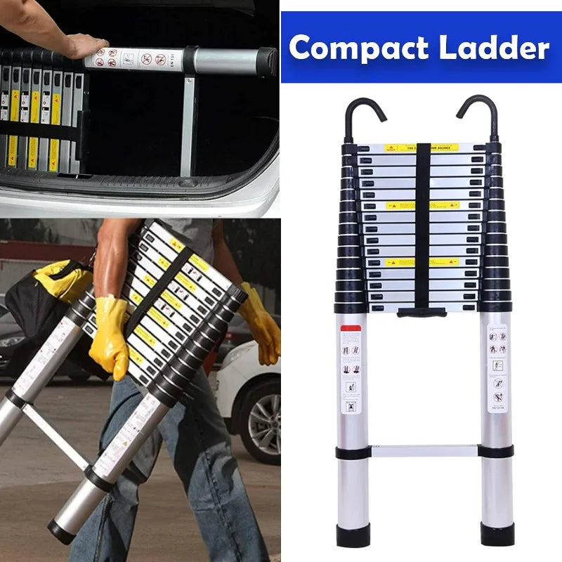 Telescoping Aluminum 20' Ladder with 2 Detachable Hooks, Anti-Slip Rubber Feet