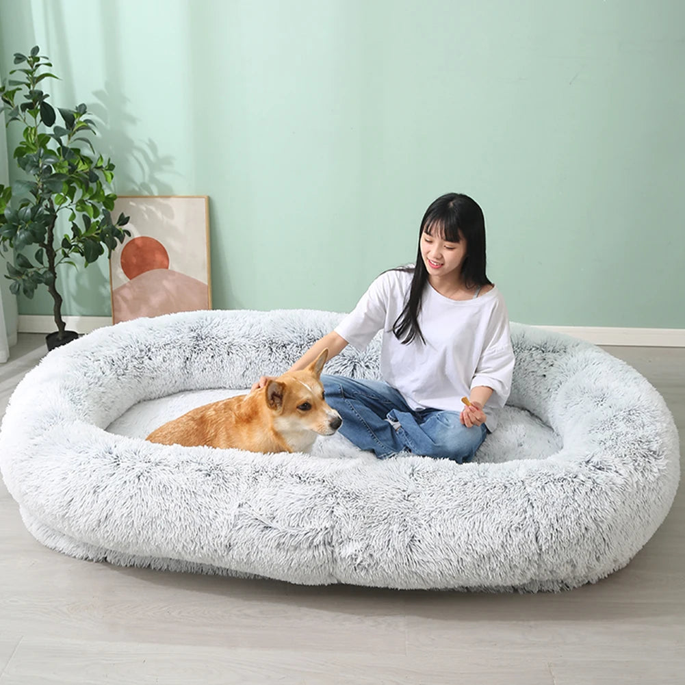 Large Size Human & Dog Bed with Raised All-Around Padded Rim, Large Side Pockets & 2 Carry Handles; Strengthens the Bond with Your Fur Baby