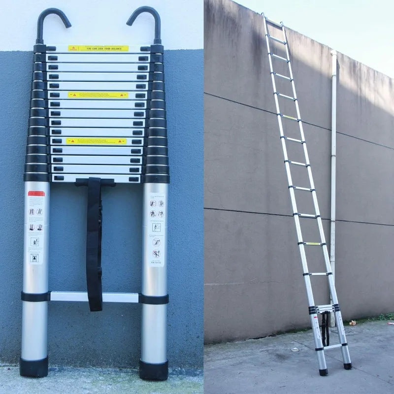 Telescoping Aluminum 20' Ladder with 2 Detachable Hooks, Anti-Slip Rubber Feet