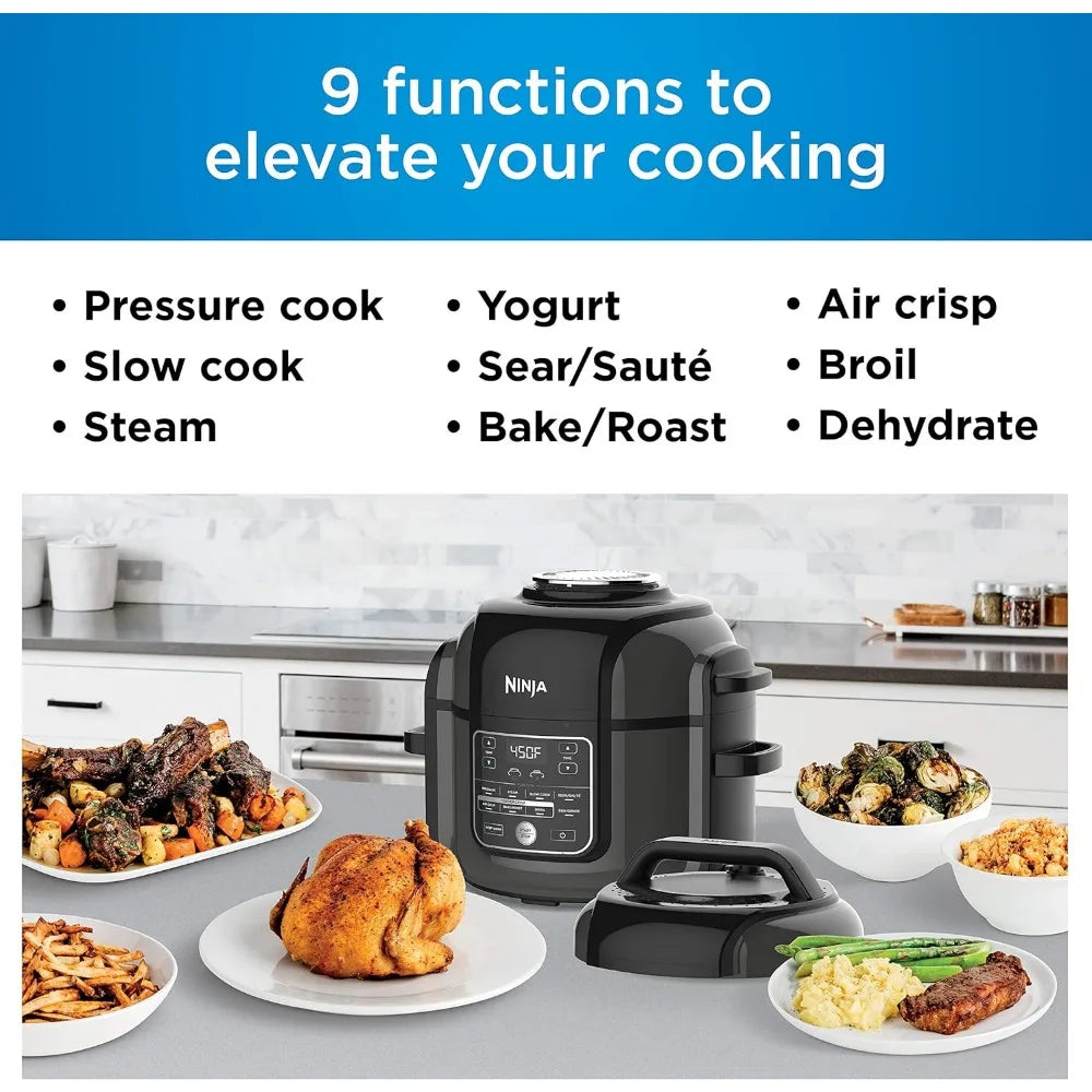 Pressure Cooker 9 Functions with 6.5 Quart Ceramic Coated Pot, 4 Quart Cook & Crisp Basket, Stainless Steel Reversible Rack & 45 Recipe Book