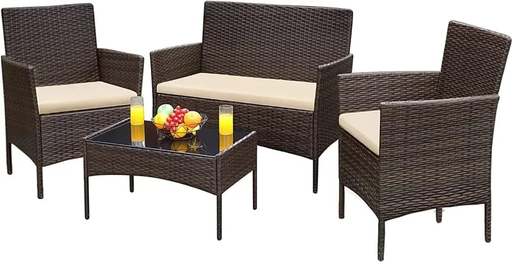 Rattan Wicker Patio Furniture, 4pc & 3pc Conversation Sets for Garden, Backyard, Balcony & Poolside