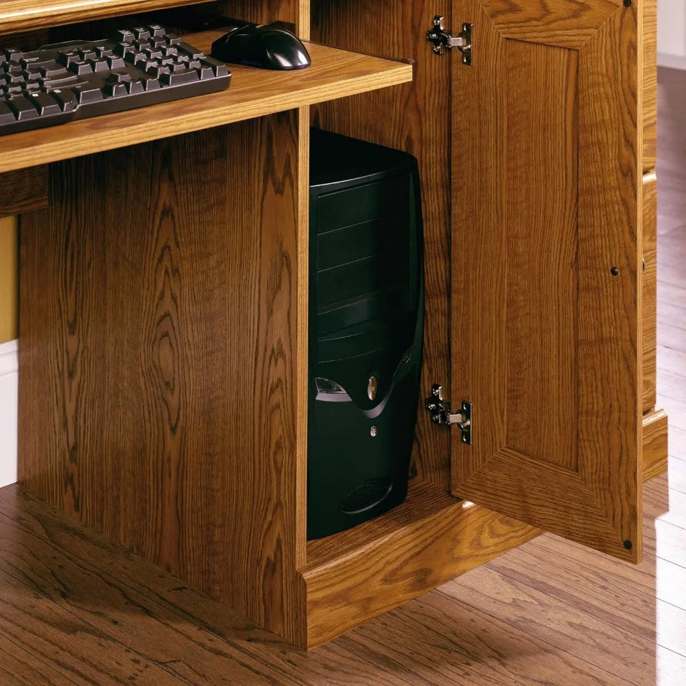 Computer Desk with Hutch, 23.5"D x 58.75"W x 57.25"H, Carolina Oak Finish