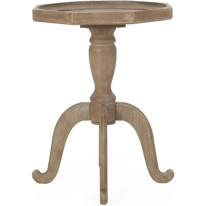 French Country Accent Table, Lipped Octagon Top with Round Table Space & Curved 4 Leg Base