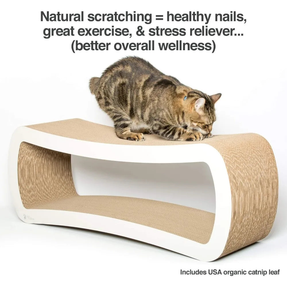 Large Cat Scratching 2-Tiered Board, Lounger & Play Area with 4 Cardboard Scratching Surfaces, Reversible Design