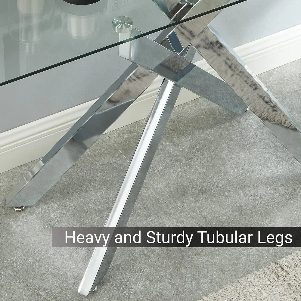 Geometric Design Narrow Sofa Table with 8mm Thick Tempered Glass Top & Metal Tubular Legs