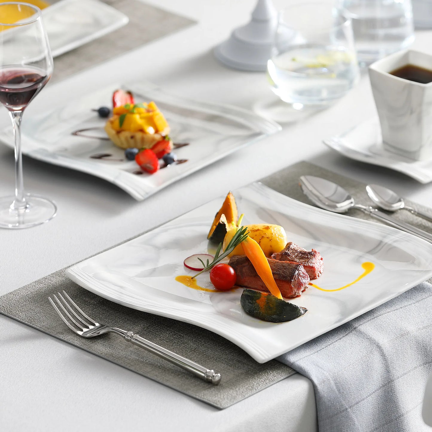 Marble Porcelain Dinnerware Set, Made of Quality Stoneware Porcelain, Microwave & Dishwasher Safe, 30pc or 60pc Sets