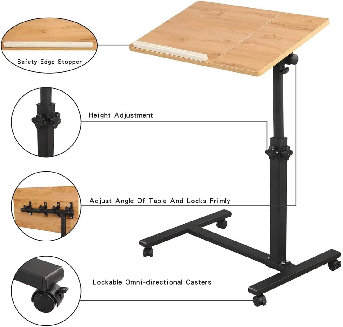 Rolling Laptop Stand with Adjustable Height, 360° Rotation & 180° Tilt Tray, 4 Style Choices