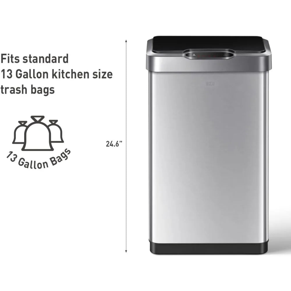 Touchless Rectangular Motion Sensor Trash Can, 13.2 Gallon