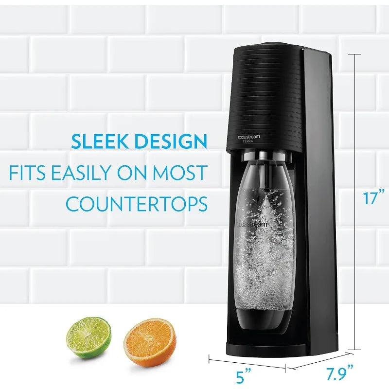 Sparkling Water Maker Bundle with 2x - CO2 Cylinders, 3x -Dishwasher Safe Bottles & 2x -40ml Drops Flavors