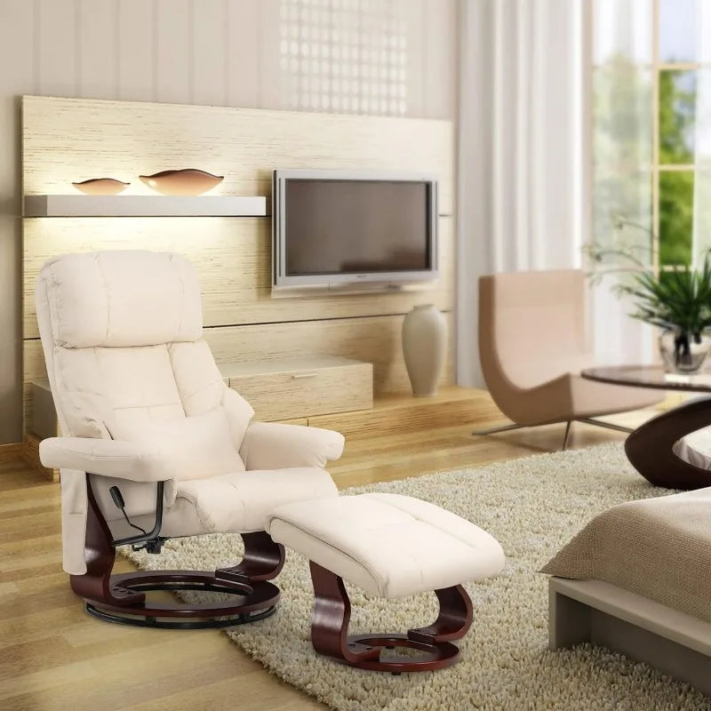 Swivel Recliner Chair & Ottoman with Remote Controlled Vibration Massage, Removable Lumbar Pillow & Ball-Bearing 360° Swivel Wood Base