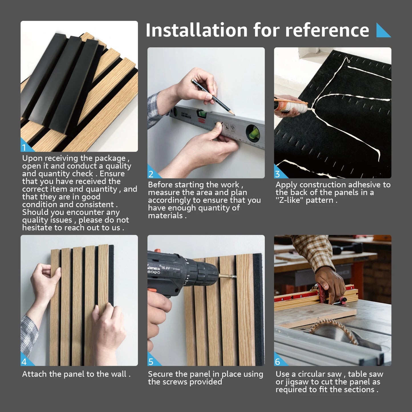 Wood Slat Sound Absorbing Decorative Panels, 23.6" x 47.2", 4pcs