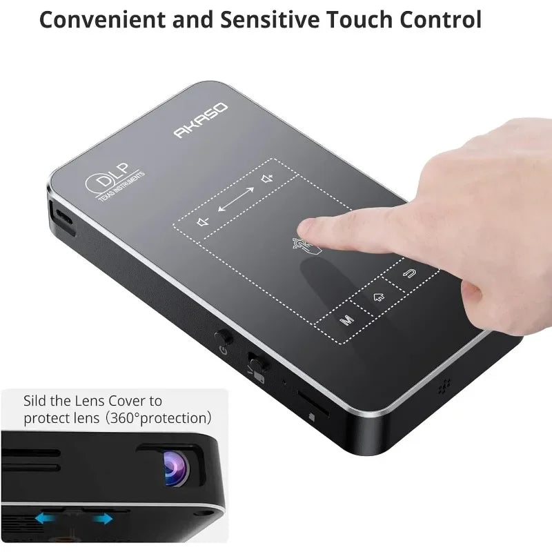 Mini Pocket Pico Projector, 1080P Movie Video, DLP Portable Projector with Android OS, Built-in Battery, Wi-Fi & Bluetooth