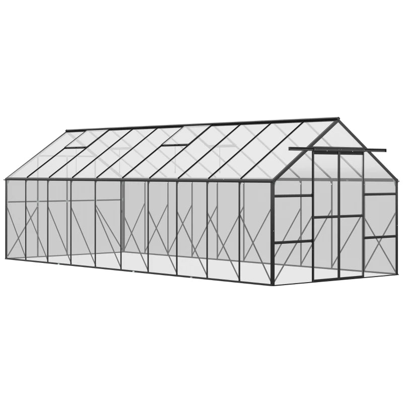 Walk-In 20'x 8' Greenhouse with Aluminum Frame, Polycarbonate Panels & Adjustable Windows for Ventilation, Easy Access Sliding Door