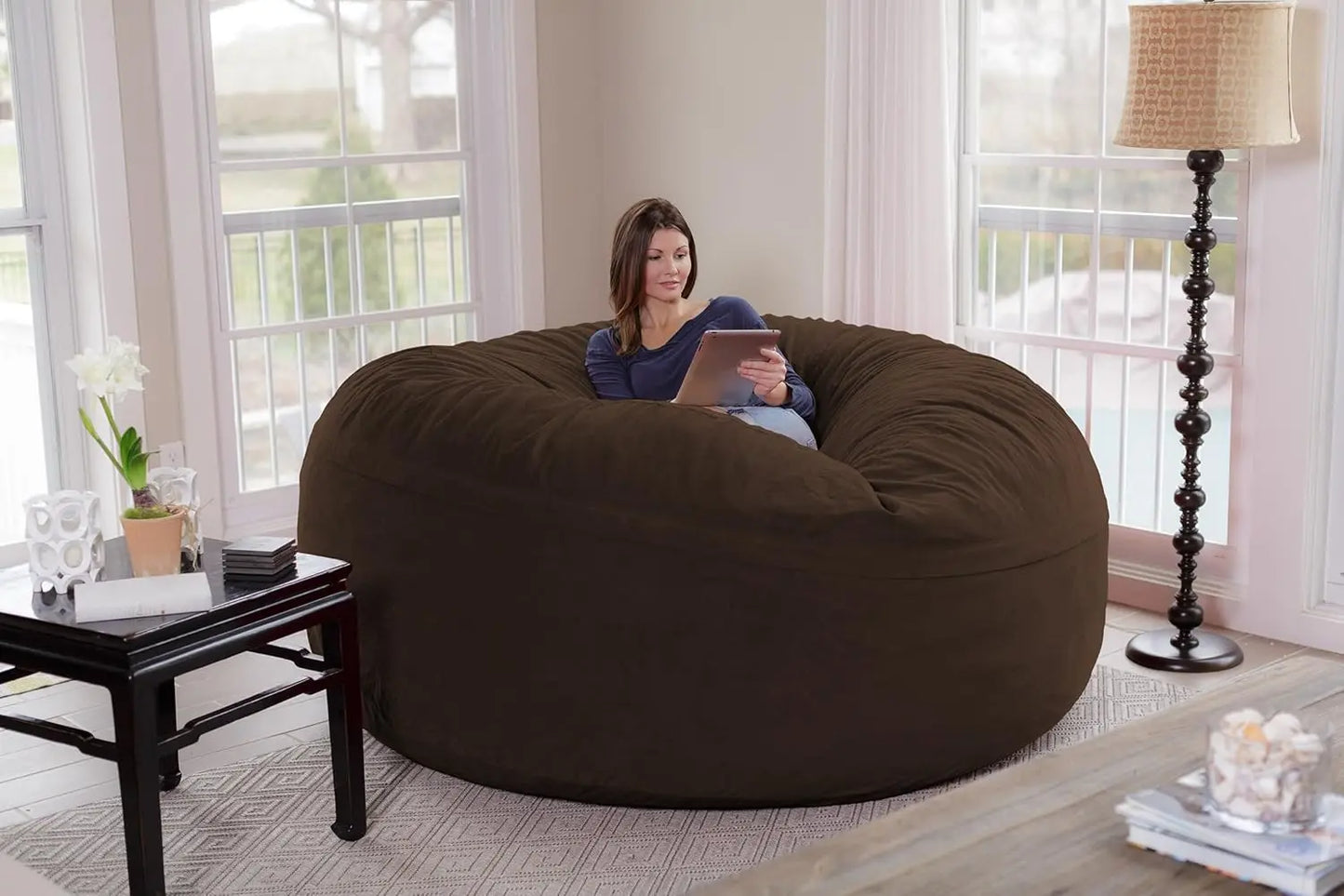 Giant 8' Memory Foam Furniture Beanbag with Removable/Washable Soft Micro Fiber Cover & Child Safety Zipper