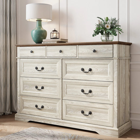 Modern Farmhouse Dresser with Antique Design Metal Handles, 9 Drawers, Crafted From High-Grade Eco-Friendly Wood