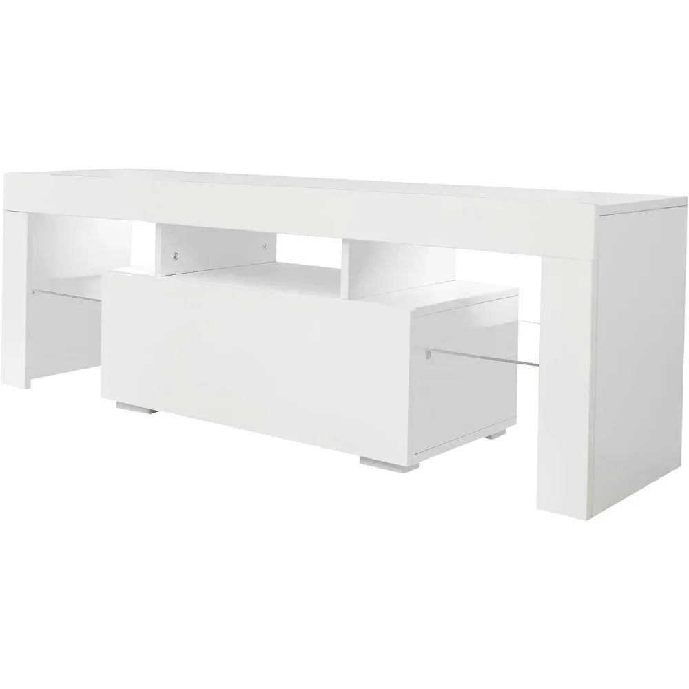 Modern Entertainment Center TV Stand with Storage Drawer, Tempered Glass Shelves, 16 LED Light Colors & 4 Light Changing Modes