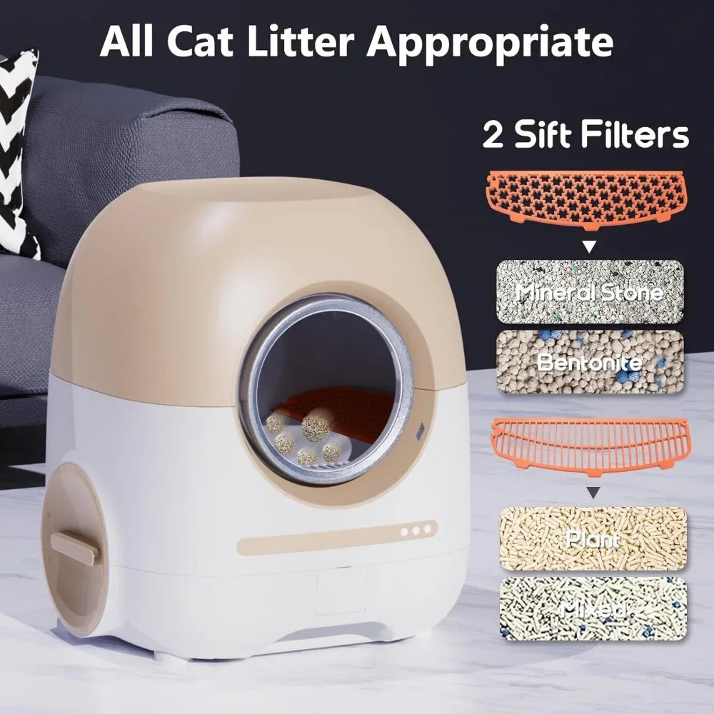 Automatic Self Cleaning Cat Litter Box for Multiple Cats, APP Controlled, Triple Deodorization, Monitors Your Cat's Health