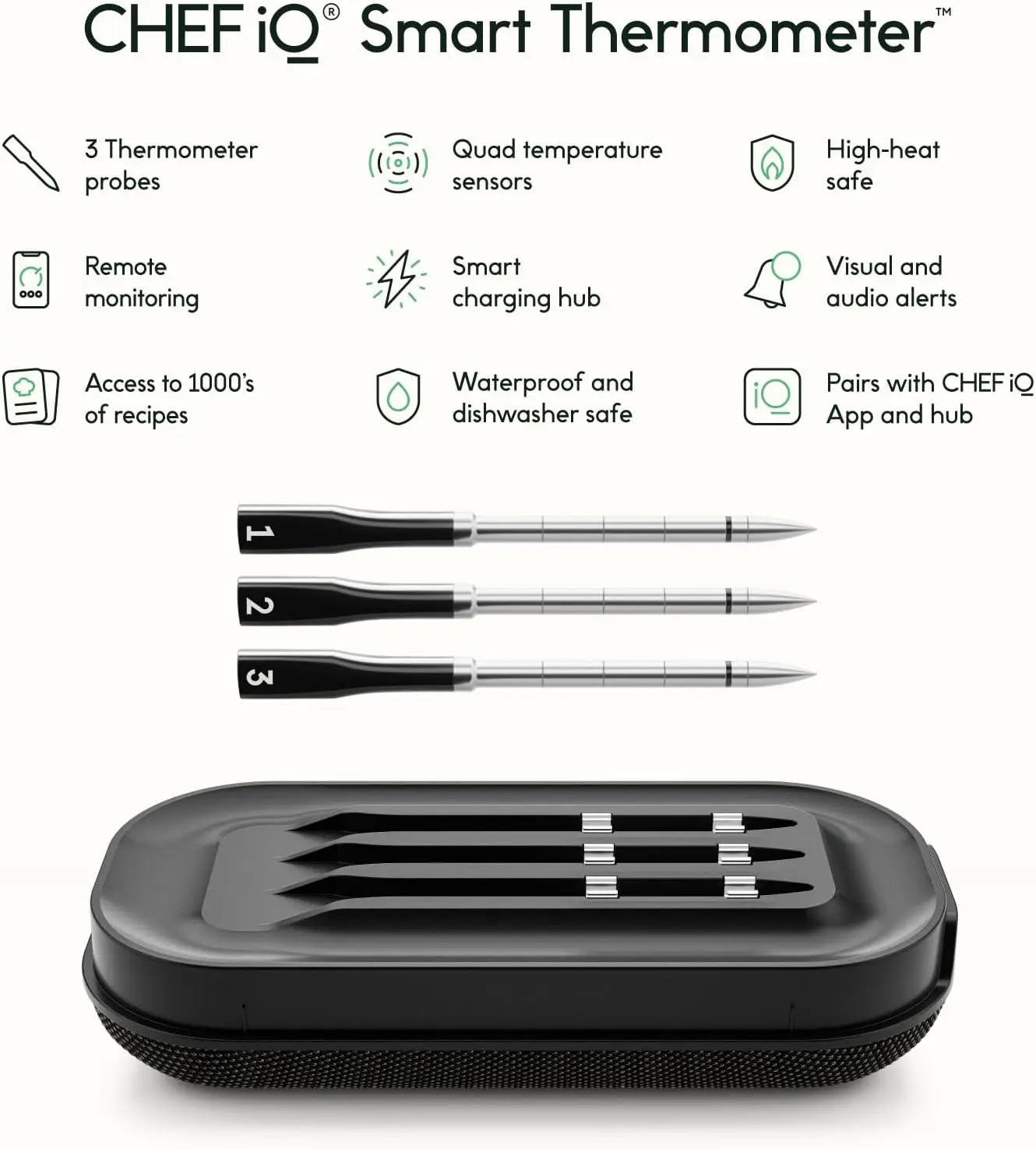 Wireless Meat Thermometer with 3 Ultra-Thin Probes