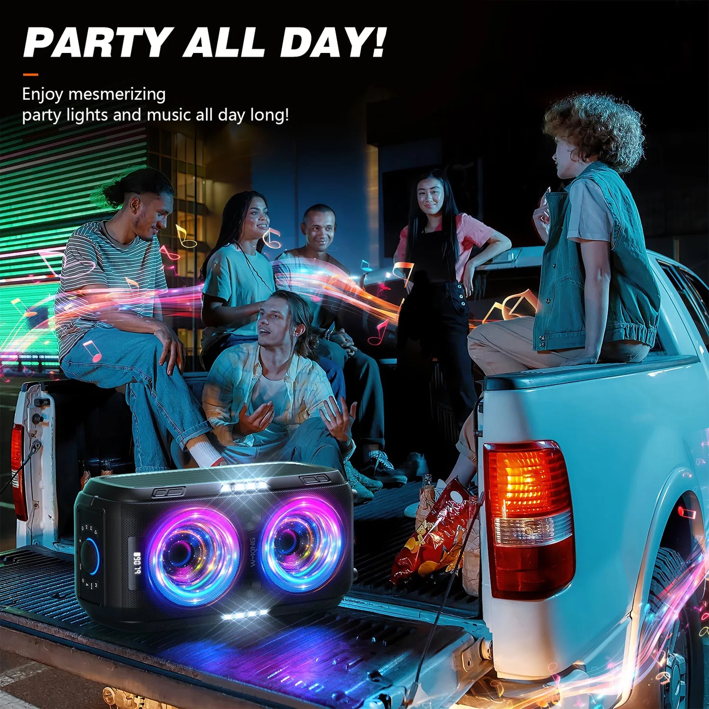 Big Party 250W Peak Large Bluetooth Speaker, Thunderous 120dB Sound, 12 Custom Bass Settings, Colorful Beat Lights, Bluetooth 5.3