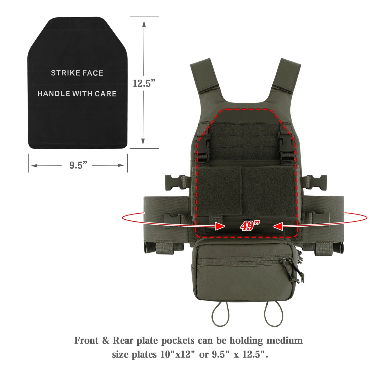 Low Vis Slick Plate Carrier Tactical Vest With Elastic Cummerbund