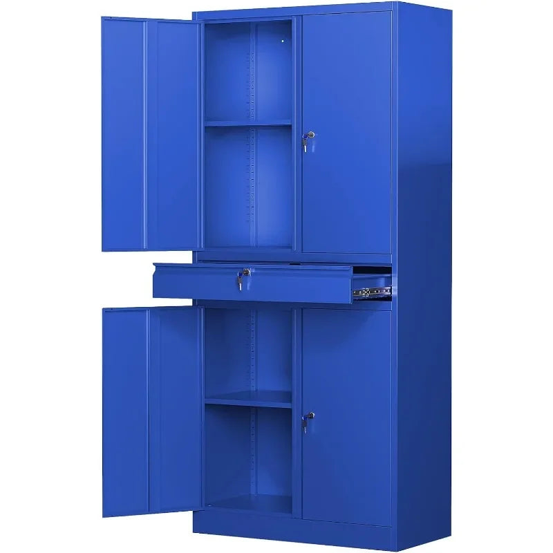 Metal Storage Cabinet 72" Tall with 2 Locking Doors & 5 Adjustable Shelves, Reinforced Metal Frame, Shelves Hold Up to 180 lbs.