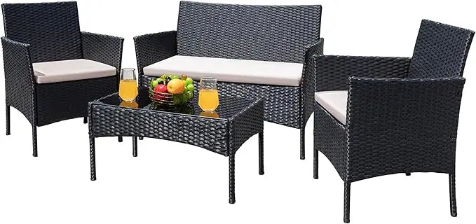 Rattan Wicker Patio Furniture, 4pc & 3pc Conversation Sets for Garden, Backyard, Balcony & Poolside