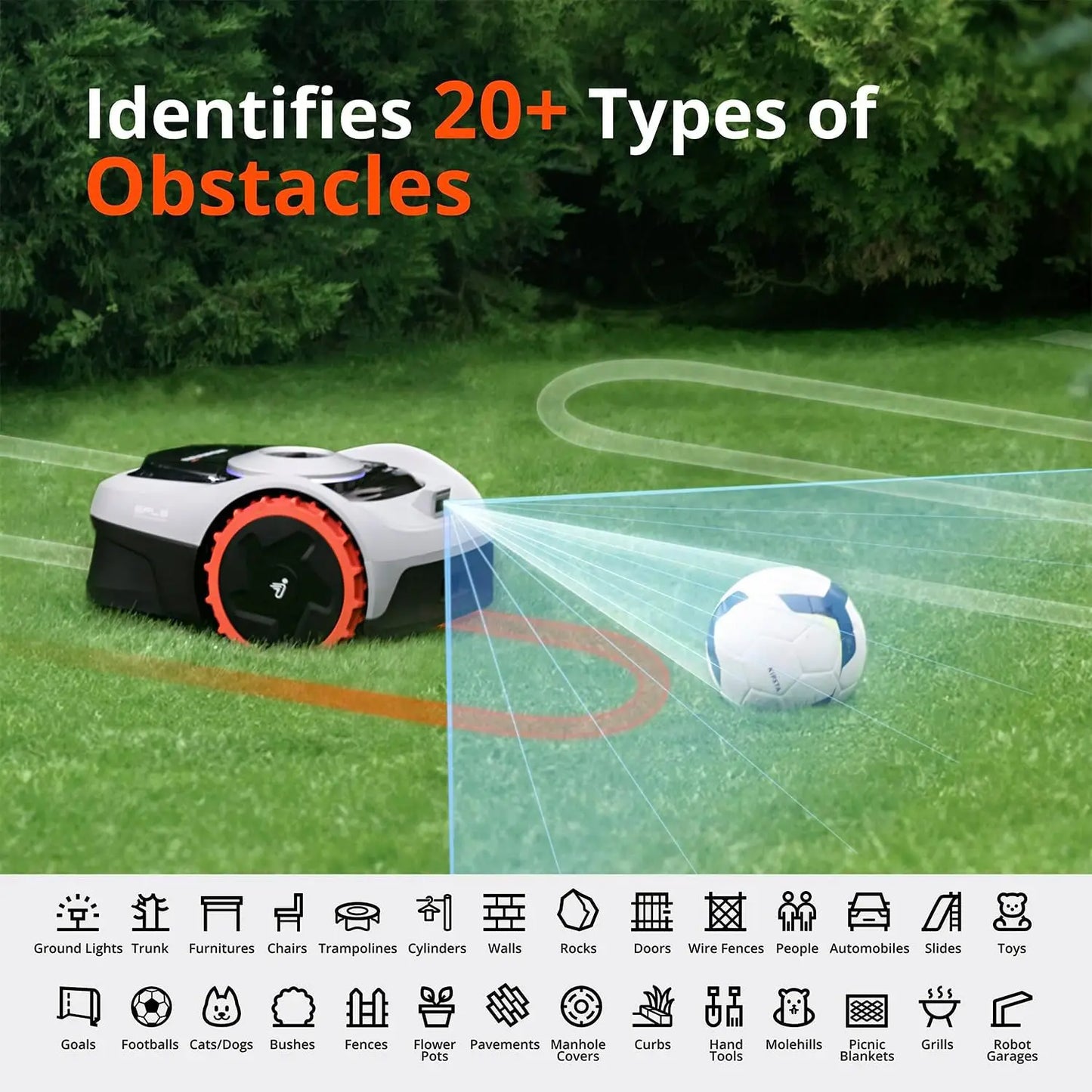 Robot Lawn Mower Perimeter, RTK+Vision, AI-Assisted Mapping, Mows up to 1/8 Acre