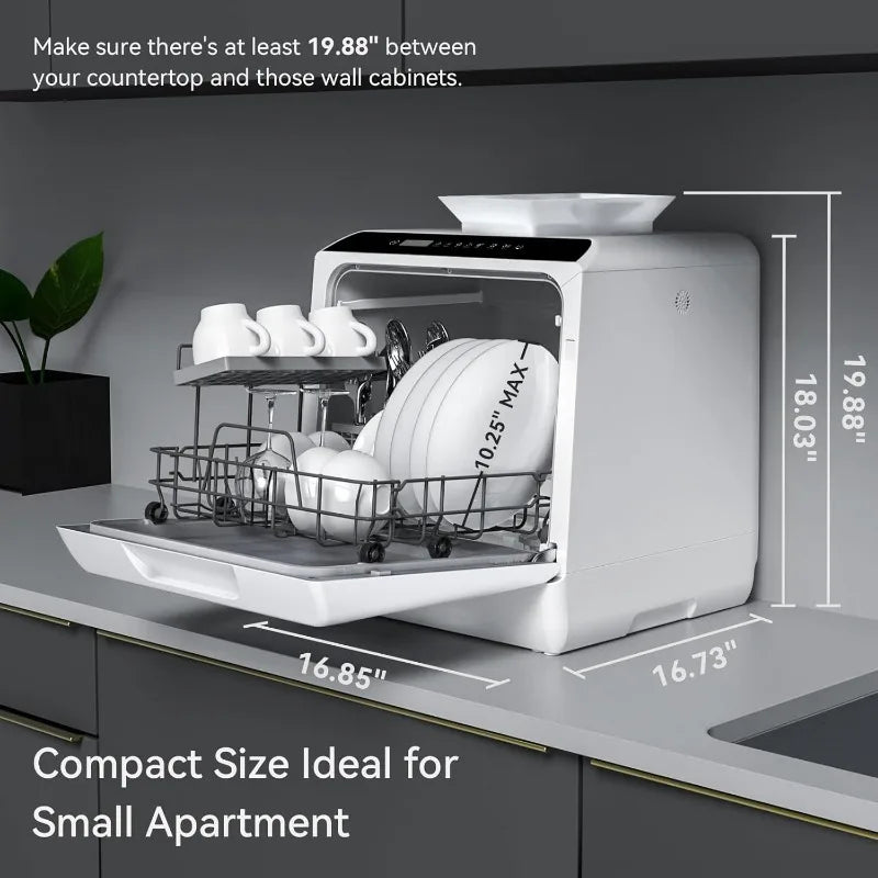 Countertop Portable Dishwasher with 5L Built-in Water Tank, 5 Washing Programs, Suitable for Cleaning Tableware, Fruits & Vegetables